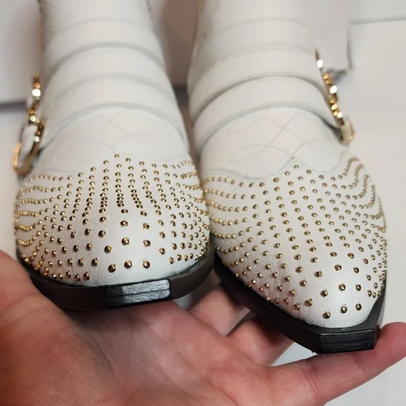 Anine Bing Penny Bootie White Leather Gold Studs. New with box. EU Size 41.